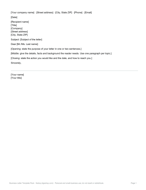 Preview of the first page of Full block letter (DOCX)