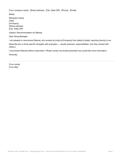 Preview of the first page of Recommendation letter
