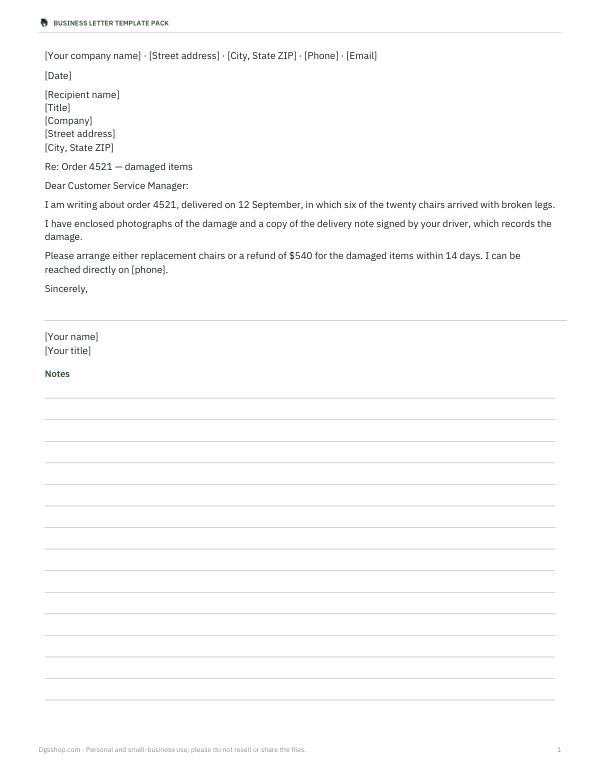 Preview of Printable Complaint Letter Template