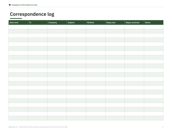 Preview of Printable Correspondence Log