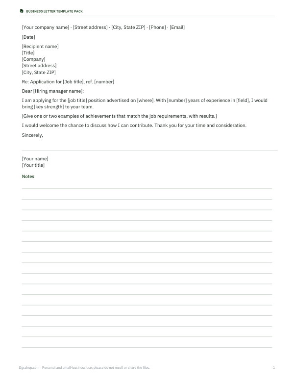 Preview of Printable Cover Letter Template