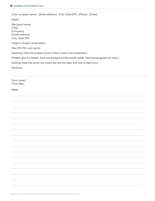 Preview of Printable Full Block Letter Template