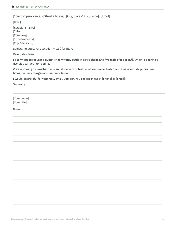 Preview of Printable Inquiry Letter Template