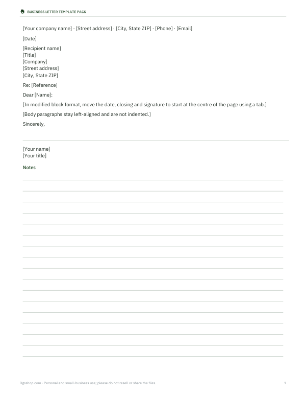 Preview of Modified Block Business Letter Template