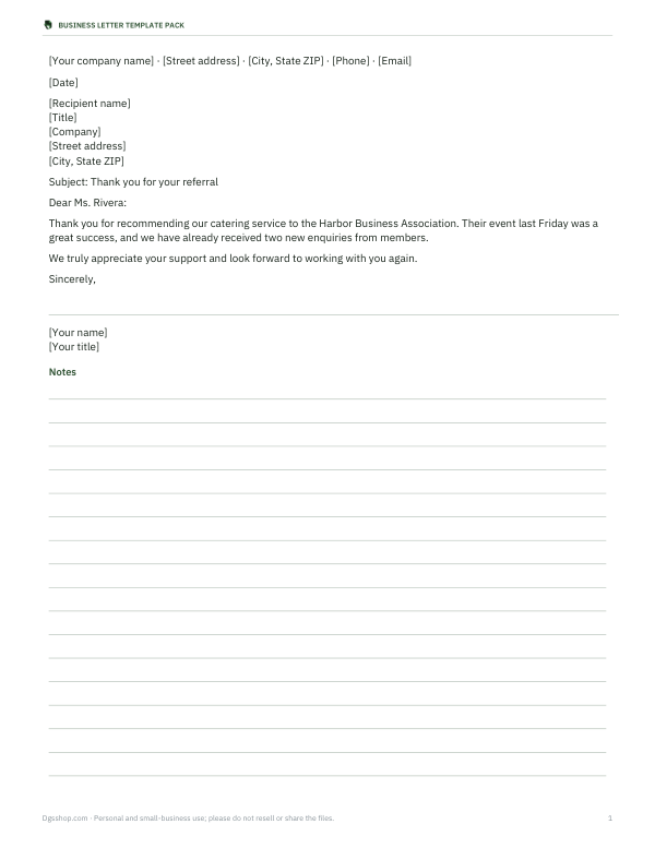 Preview of Printable Thank You Letter Template